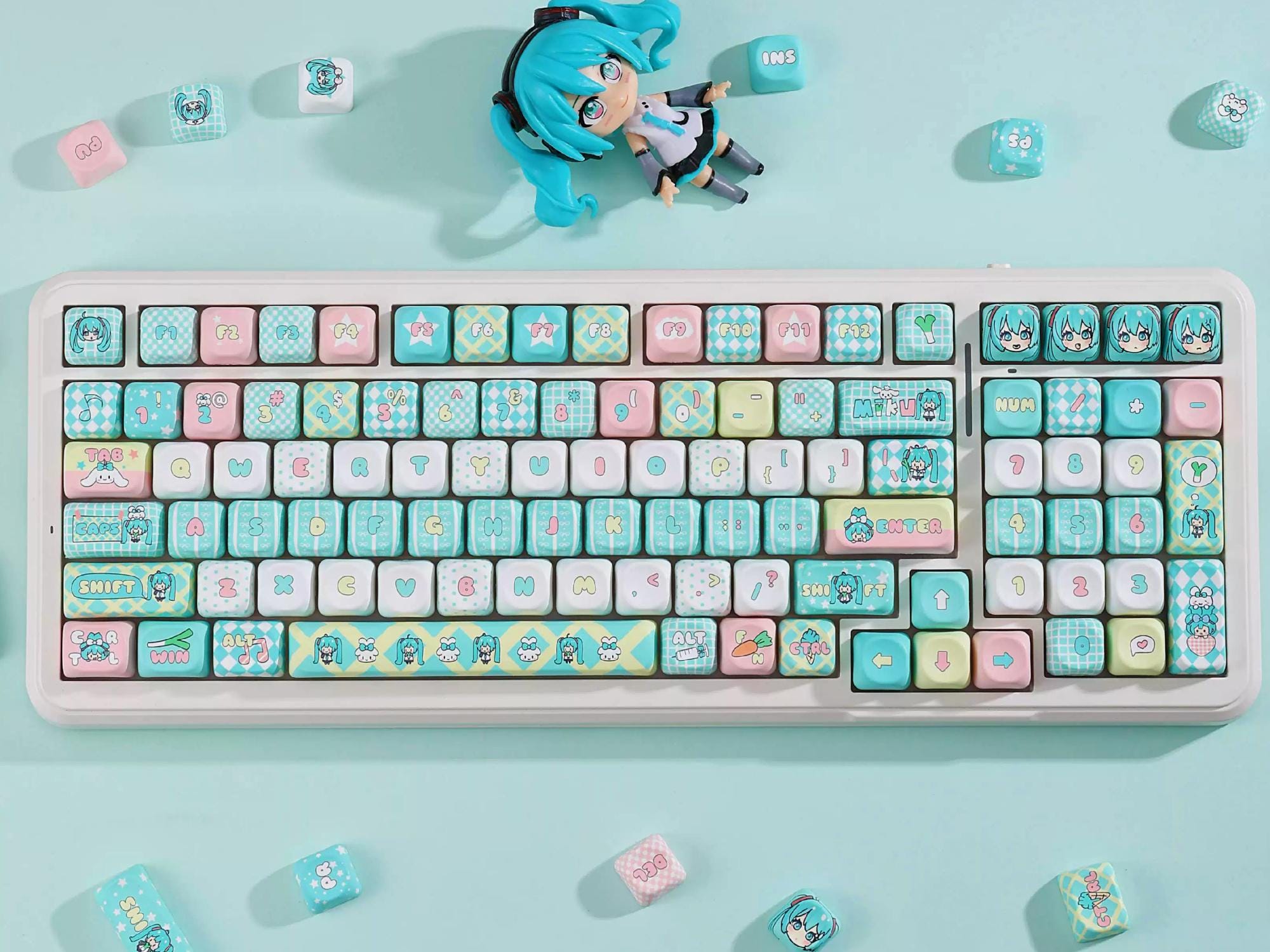Miku Keys Hatsune Miku Inspired Keycap Set | Chibi Anime Keyboard Keycaps | 125 ...