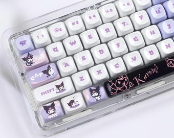 Kuromi keramisch aanvoelende keycap-set | Geglazuurde pianoglans PBT | MOA-profiel 144 toetsen | Leuke paarse toetsenbordtoetsen