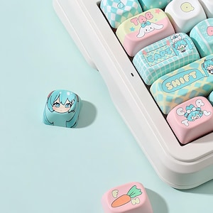 Hatsune Miku Inspired Keycap Set | Chibi Anime Keyboard Keycaps | 125 Keys PBT MOA Profile | Custom Mechanical Keyboard Keycaps image 4