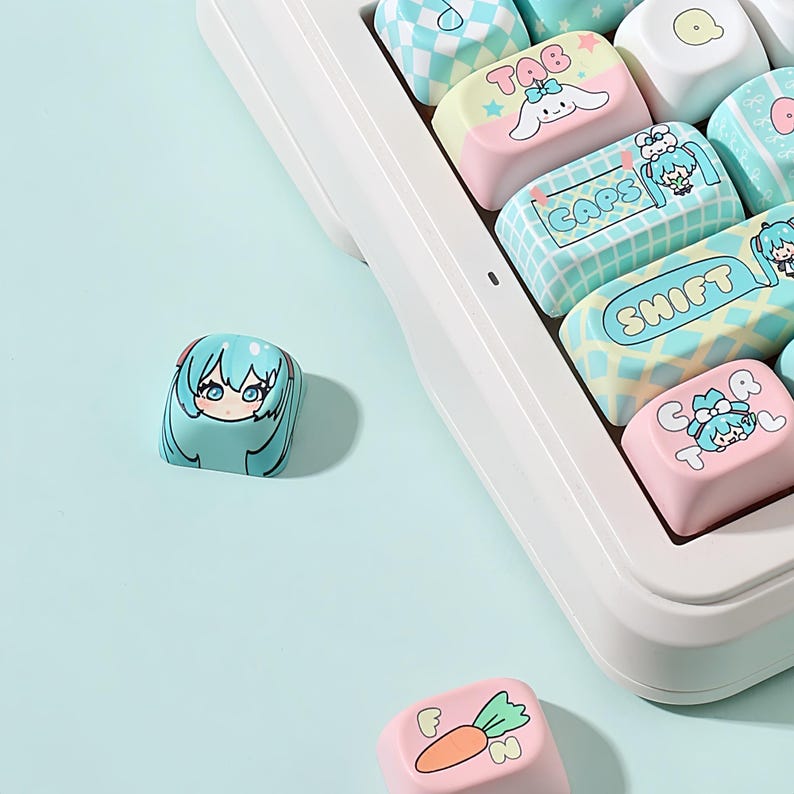 Hatsune Miku Inspired Keycap Set | Chibi Anime Keyboard Keycaps | 125 Keys PBT MOA Profile | Custom Mechanical Keyboard Keycaps image 4