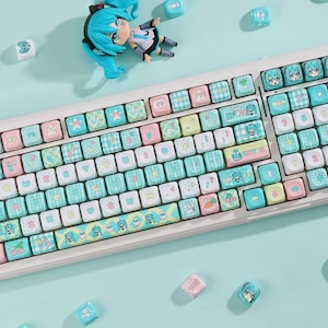Hatsune Miku Inspired Keycap Set | Chibi Anime Keyboard Keycaps | 125 Keys PBT MOA Profile | Custom Mechanical Keyboard Keycaps image 3