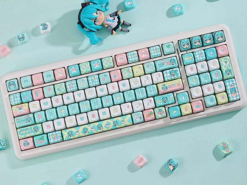 Hatsune Miku Inspired Keycap Set | Chibi Anime Keyboard Keycaps | 125 Keys PBT MOA Profile | Custom Mechanical Keyboard Keycaps image 3