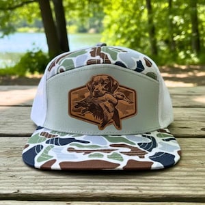 Duck Hunting Dog Leather Patch Hat, Waterfowl Hunter Trucker Cap, Labrador Retriever Duck Hat, Gift for Outdoorsman, Bird Hunting Apparel