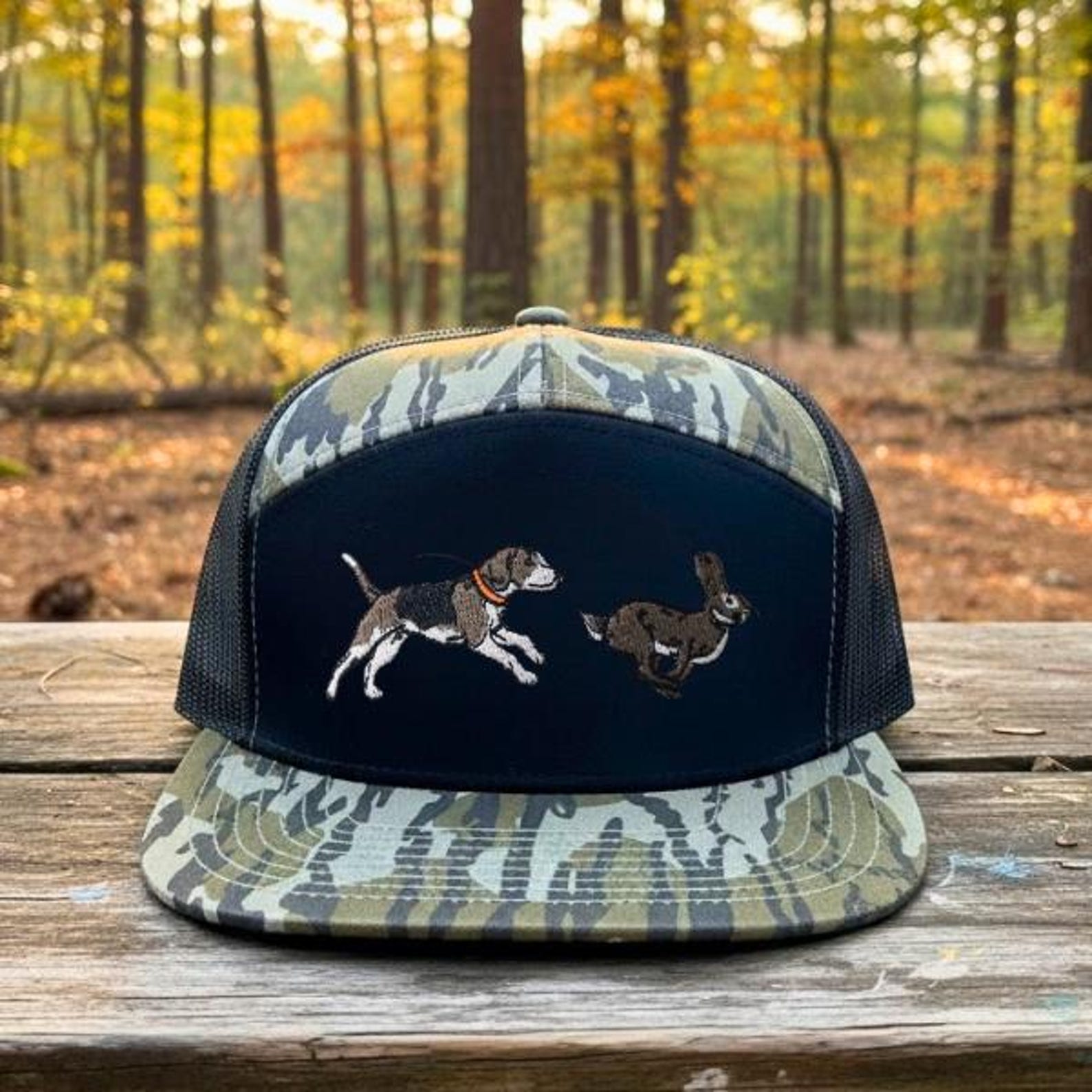 Embroidered Camo Trucker Hat: Dog & Rabbit Hunting Design - Etsy