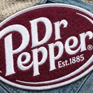 Vintage Soda Inspired Dr Pepper Embroidered Patch, Retro Style Iron On Patch, Classic Red Oval Patch, Jacket Backpack Hat Decoration