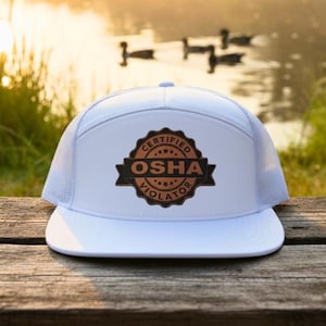 Certified OSHA Violator Leather Patch Hat, Funny Construction Trucker Cap, Gift for Men, Dad Work Hat, Camo Safety Humor Snapback