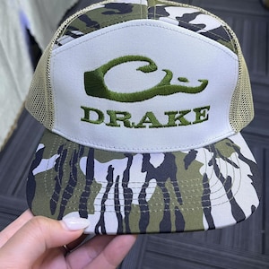 Drake Waterfowl Camo Trucker Hat, Duck Hunting Cap, Embroidered Mesh Back Hat, Outdoor Apparel for Men 1