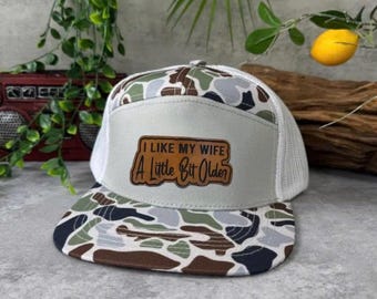 I Like My Wife A Little Bit Older Camo Trucker Hat, Funny Husband Gift