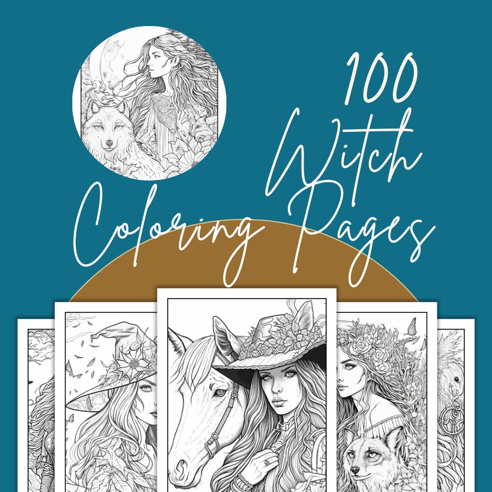 100 Witch Coloring Pages for Adults, Coloring Pages for Teens, Color
