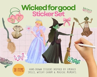 Wicked For Good Stickers | Glinda & Elphaba Clipart | Digital Planner Stickers GoodNotes PNG Bundle