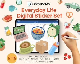Everyday Life Digital Stickers for GoodNotes | PNG Planner Stickers Set, Hand-Drawn, instant download