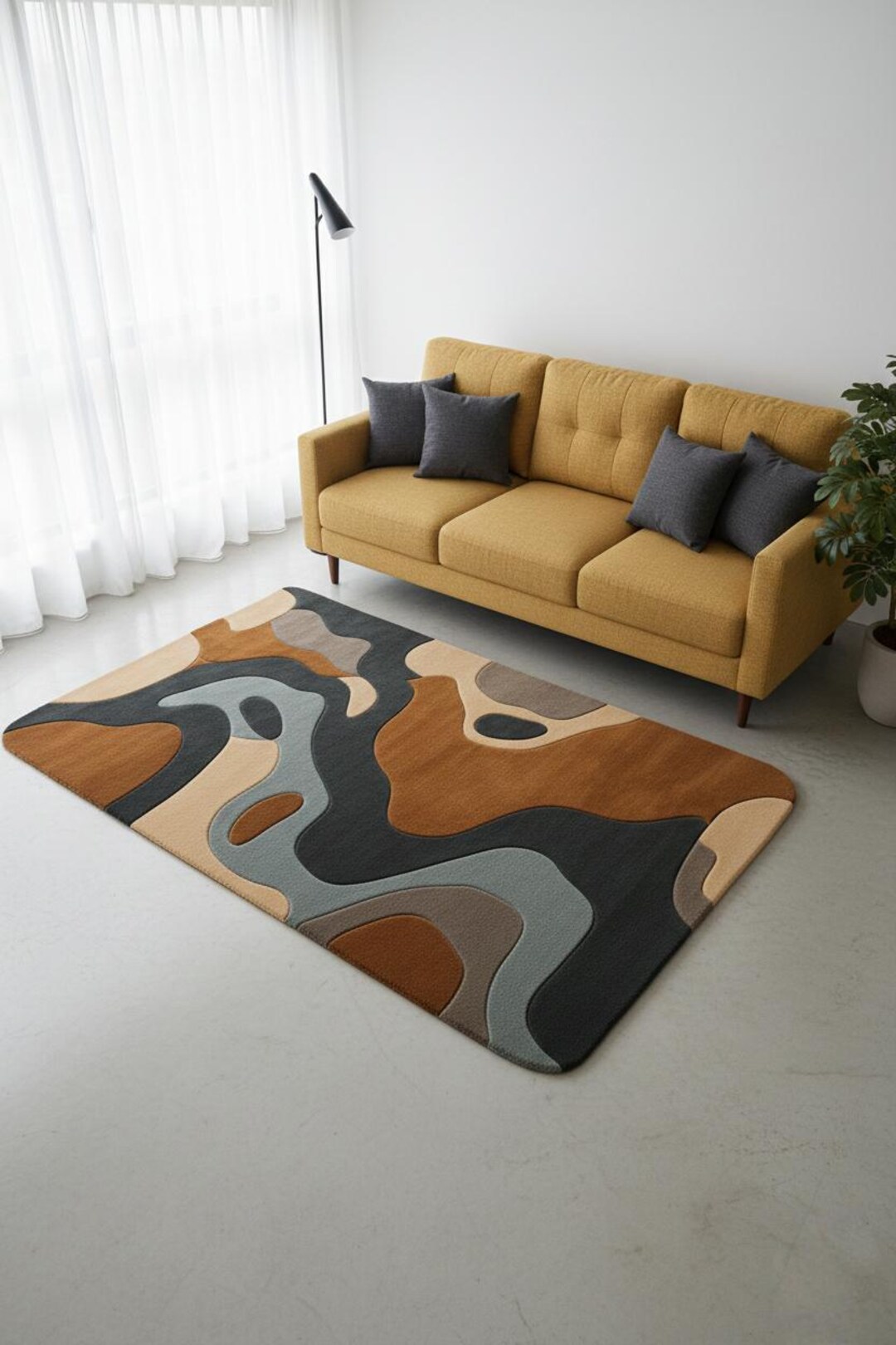 Topography Rug Pattern Modern Abstract Topographic Rug - Hand-tufted Earth Tone Terrain Carpet ...