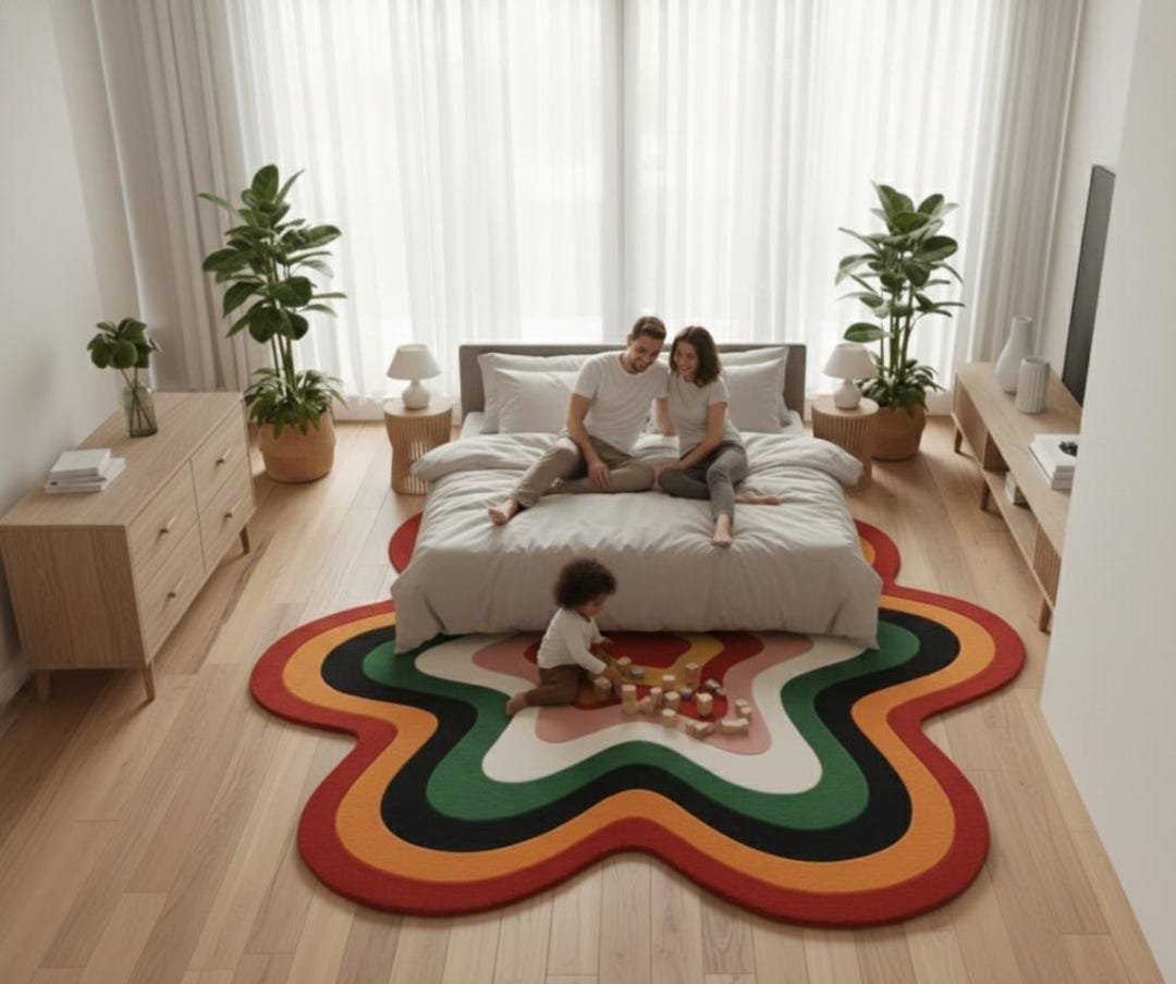 Handmade Woolen Rug, 70's Retro Wavy Floral Design - Etsy