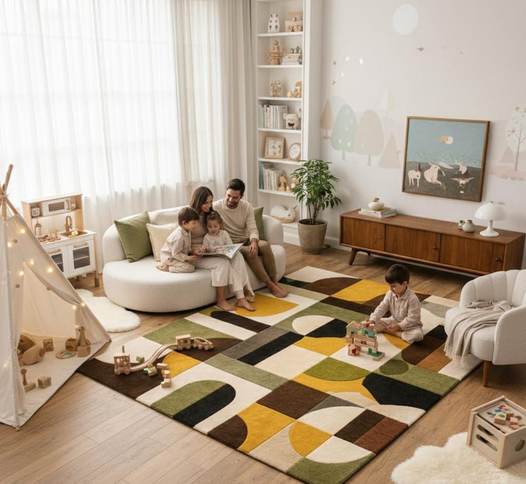 Hand Tufted Wool Area Rug | Modern Geometric Design - Etsy