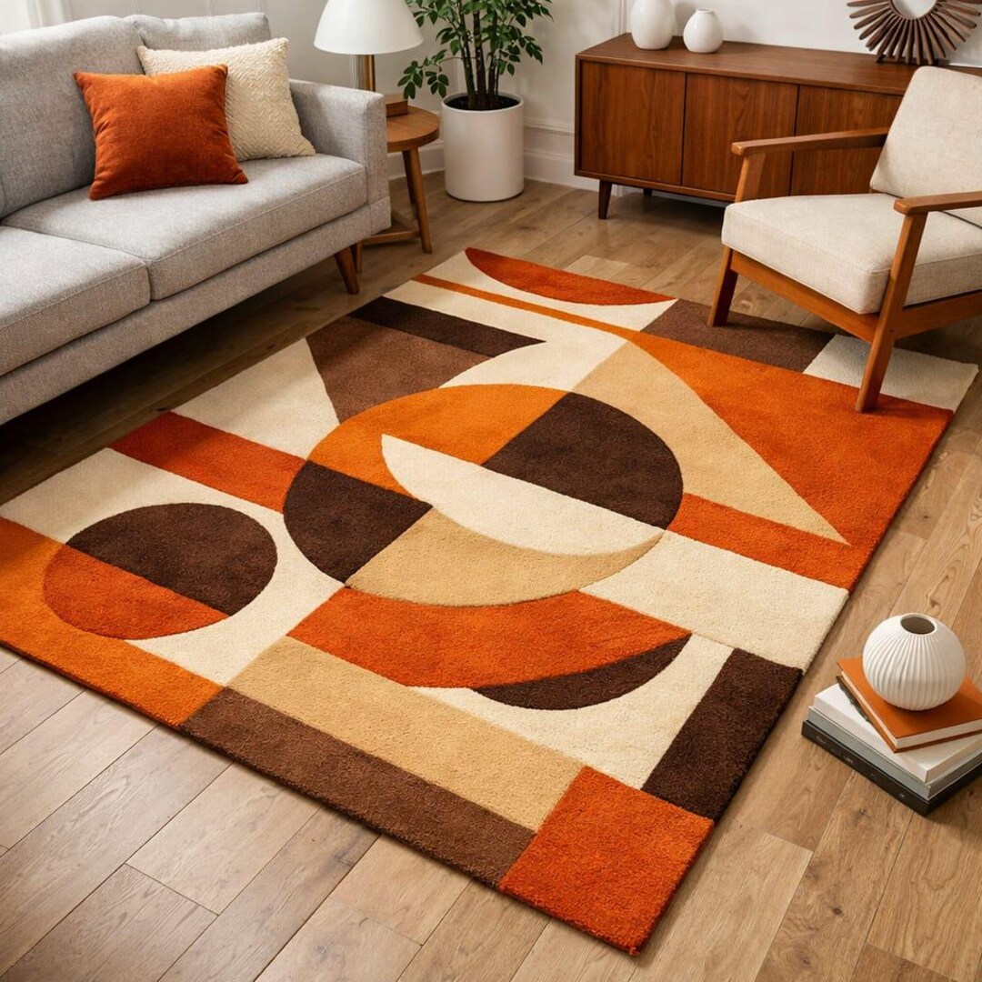 Textile Rug Earthy Mid Century Hand Tufted Woolen Rug | Earthy Terracotta & Brown ...