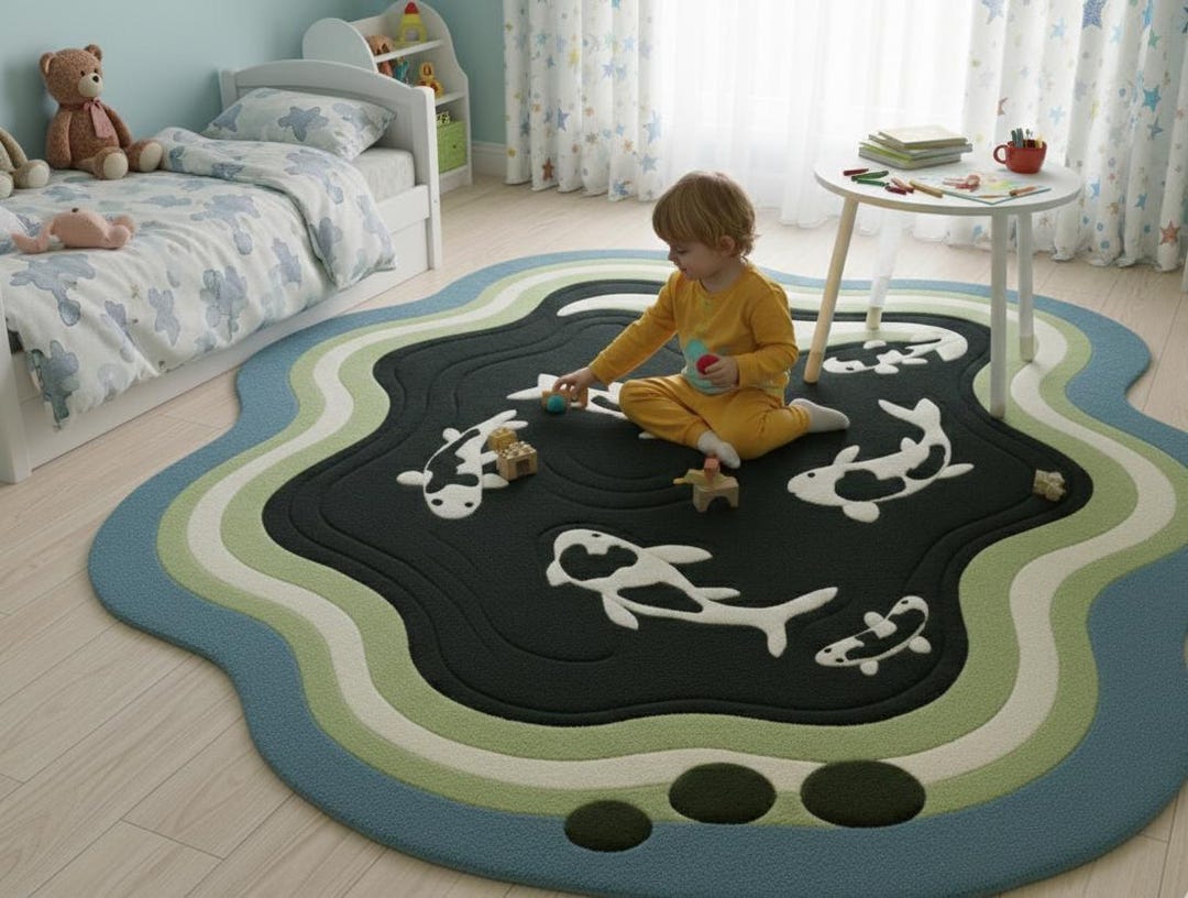 Handmade Wool Pond Rug, Fish Design, Kids Room Decor - Etsy