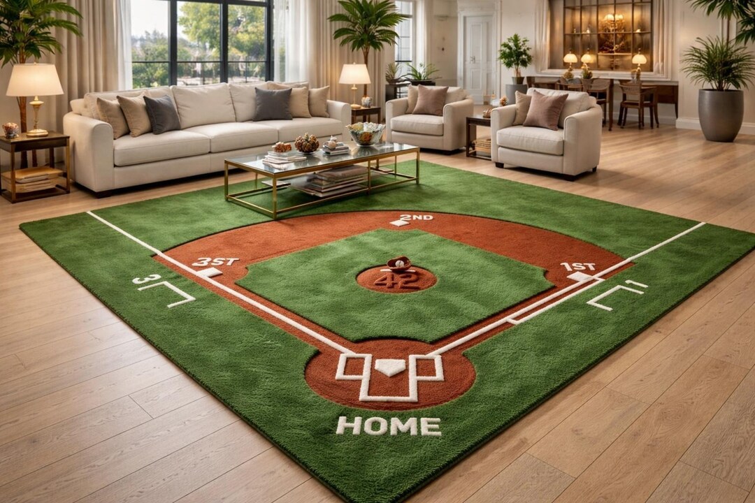 Hand Tufted Wool Baseball Field Rug – Kids Playroom Sports Carpet - Etsy
