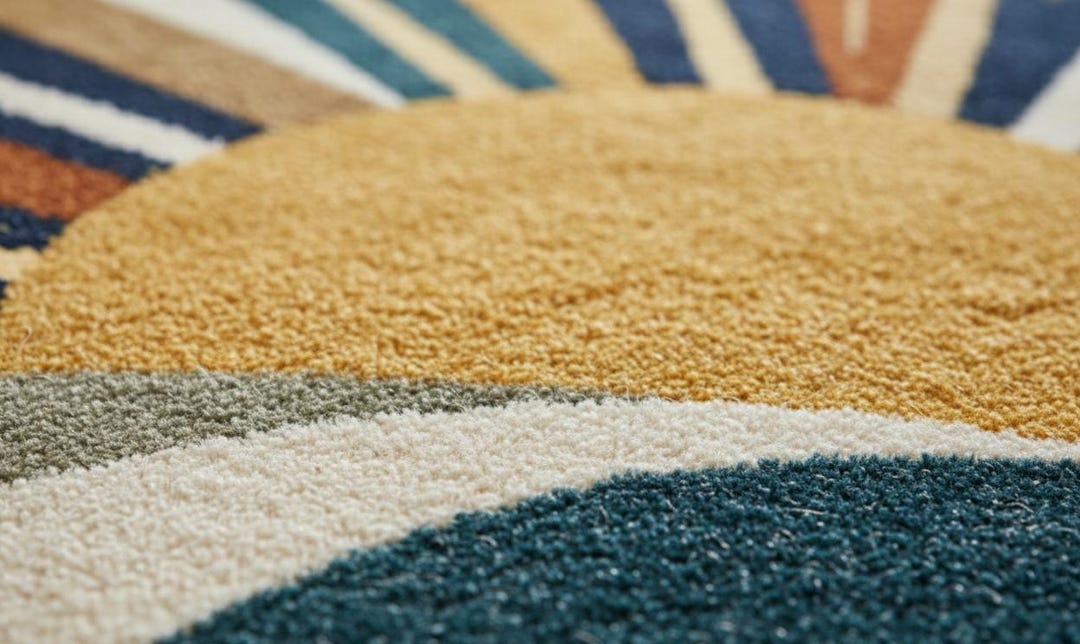 Retro Sunset Rug Retro 70s Mid-century Modern Sun & Wave Rug - Artistic Living Room ...