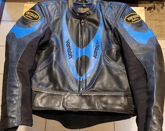 Giacca da motociclista in pelle Vanson da uomo, giacca da motociclista in pelle di vacchetta nera