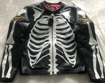 Skeleton Biker Lederjacke - Vanson inspirierte Punk Rock Rider Ausrüstung