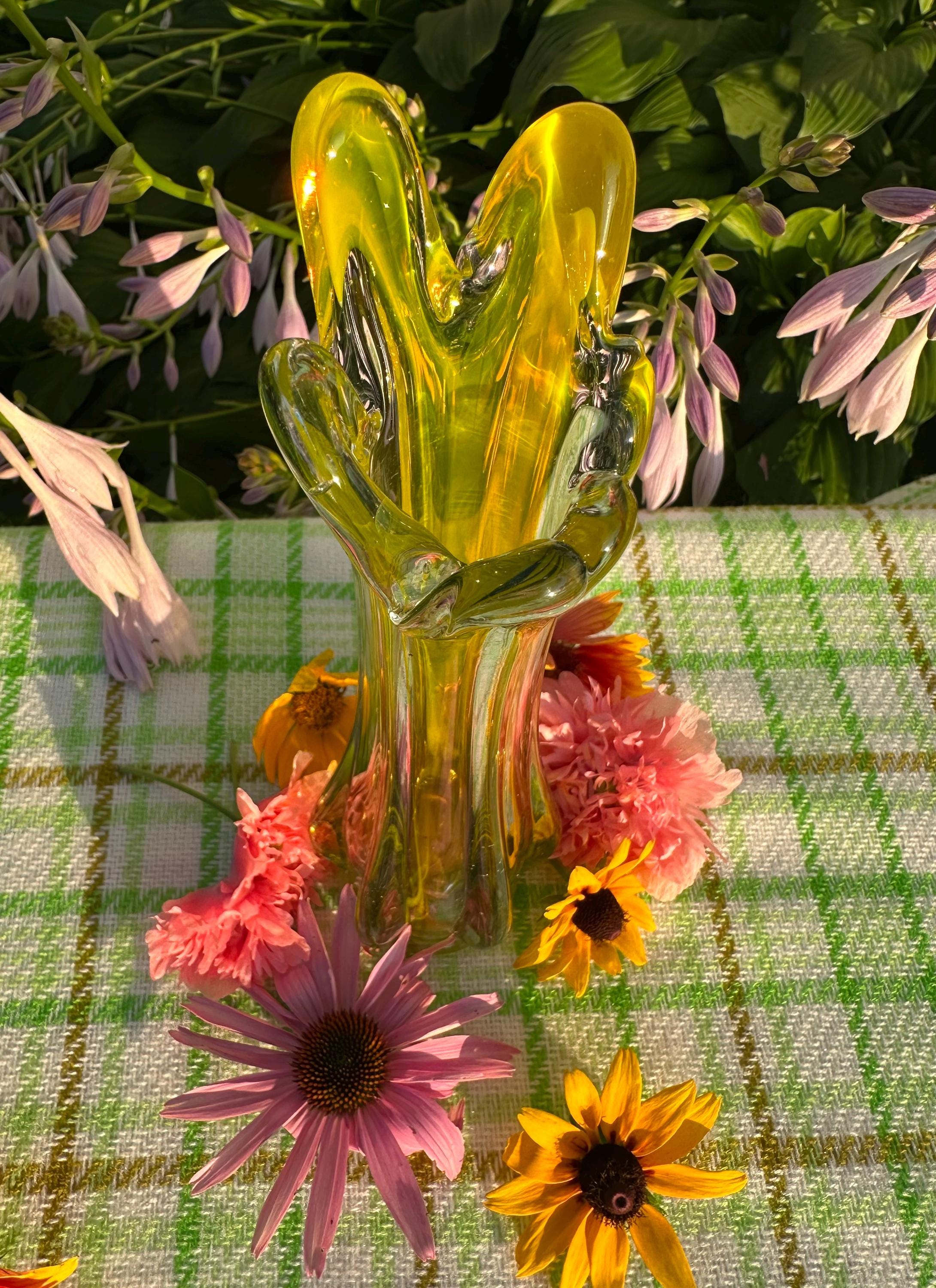 Mid Century Glass Vase Yellow - Etsy