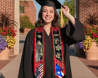 Puerto Rico American Flag Graduation Sash, Puerto Ricans Graduation Stole, Class of 2026, Custom Name & School Sash Senior Graduation Gift