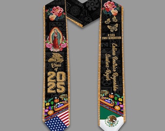 Custom Mexican Graduation Stole, Mexican Flag Graduation Sash 2026, Mexico Pattern Stole, Custom Name & School Sash Senior Graduation Gift