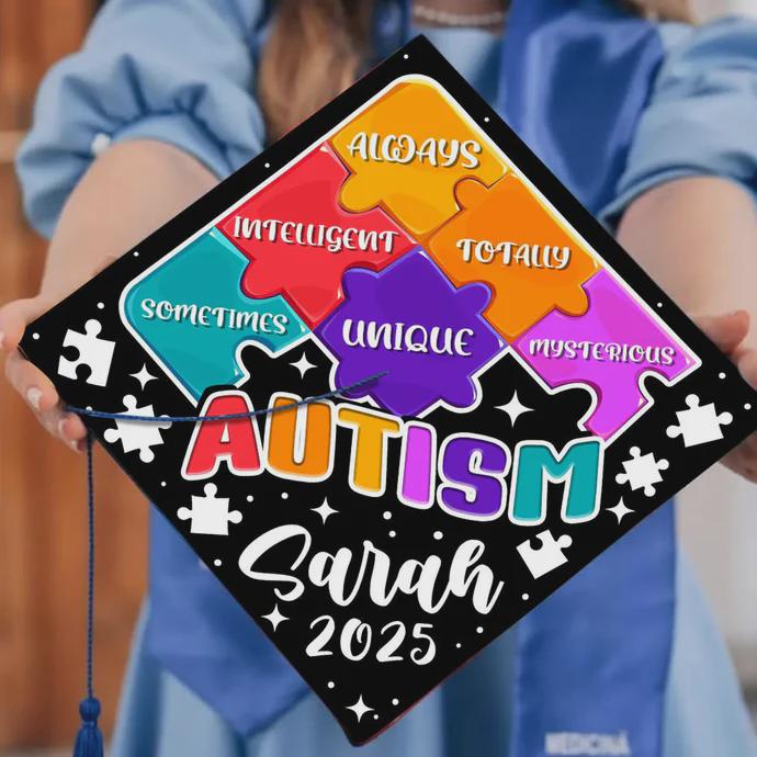 Graduation Cap Design Autism Autism Awareness Graduation Cap Topper, Personalized Special Education ...