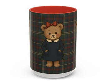 Plaid Bear Ceramic Coffee Mug, Heritage Style