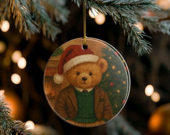 Ralph Lauren Inspired Bear Christmas Ornament, Keepsake Ceramic Decoration