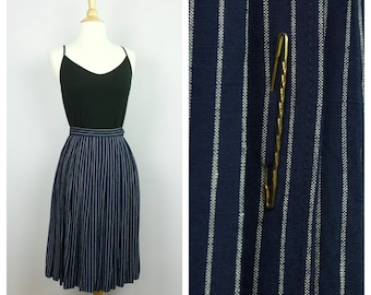 Vintage 1980's Navy Blue Pinstripe Pleated Midi Skirt XS/S