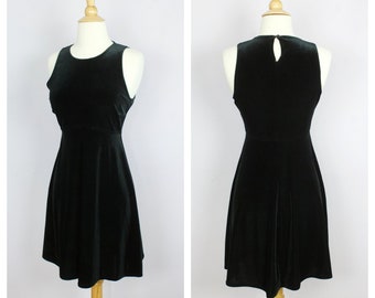 Vintage 1990's Black Velvet Sleeveless Mini Dress S