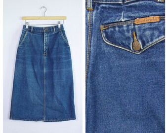 Vintage 1980's Gloria Vanderbilt Denim Blue Jean Midi Skirt 25W