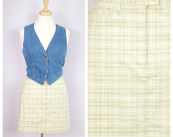 Vintage 1990's Esprit Beige Plaid A Line Mini Skirt M