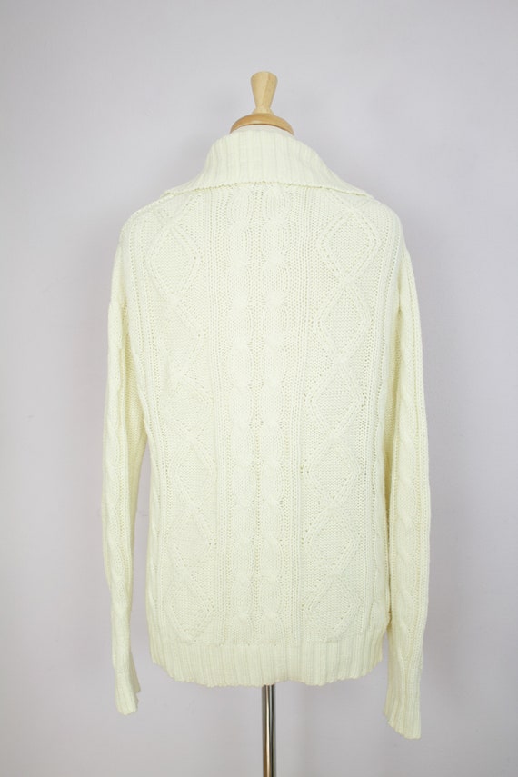 Vintage 1970's Cream Cable Knit Collared Sweater M - image 2