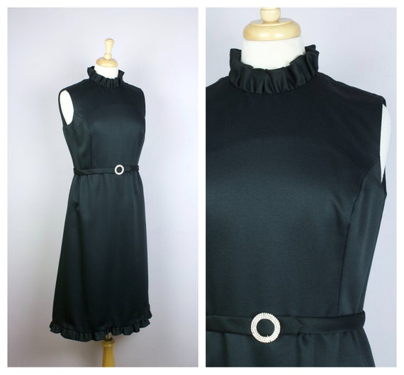 Vintage 1960's Nat Kaplan Black Ruffle Neck Rhine… - image 1