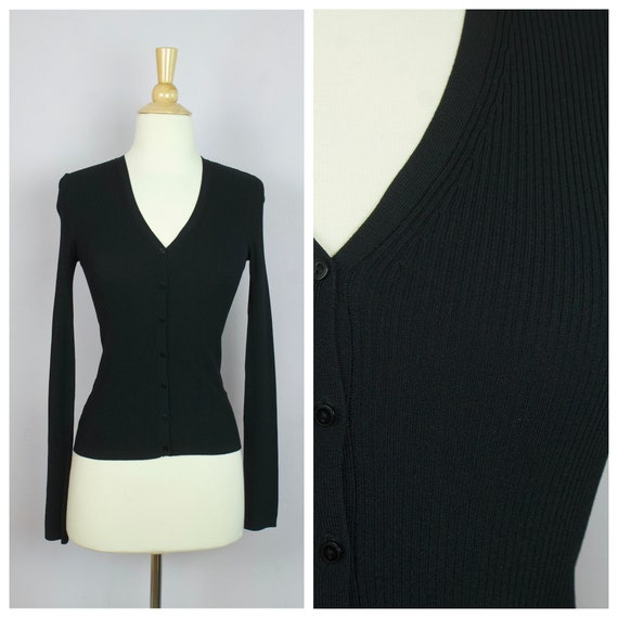 Vintage 1990's Black Ribbed Knit Long Sleeve V Nec