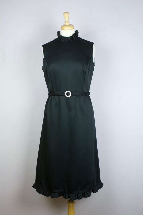 Vintage 1960's Nat Kaplan Black Ruffle Neck Rhine… - image 2