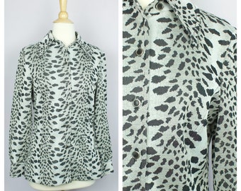 Vintage 1970's Gray Metallic Leopard Print Long Sleeve Shirt Jacket M