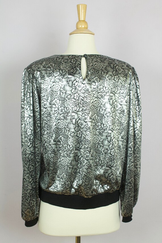 Vintage 1980's Silver + Black Floral Long Sleeve … - image 2