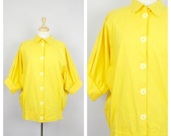 Vintage 1980's Bright Yellow Oversize Bat Wing Half Sleeve Jacket S/M