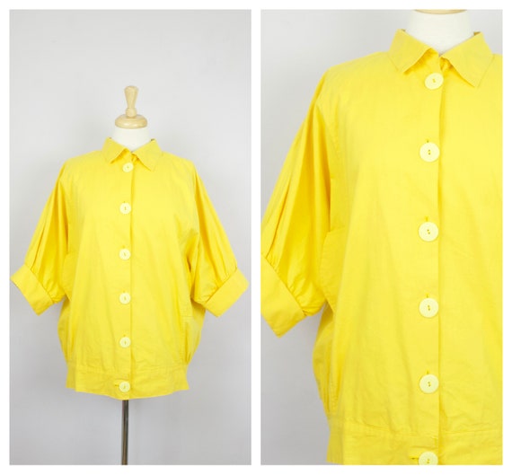 Vintage 1980's Bright Yellow Oversize Bat Wing Ha… - image 1