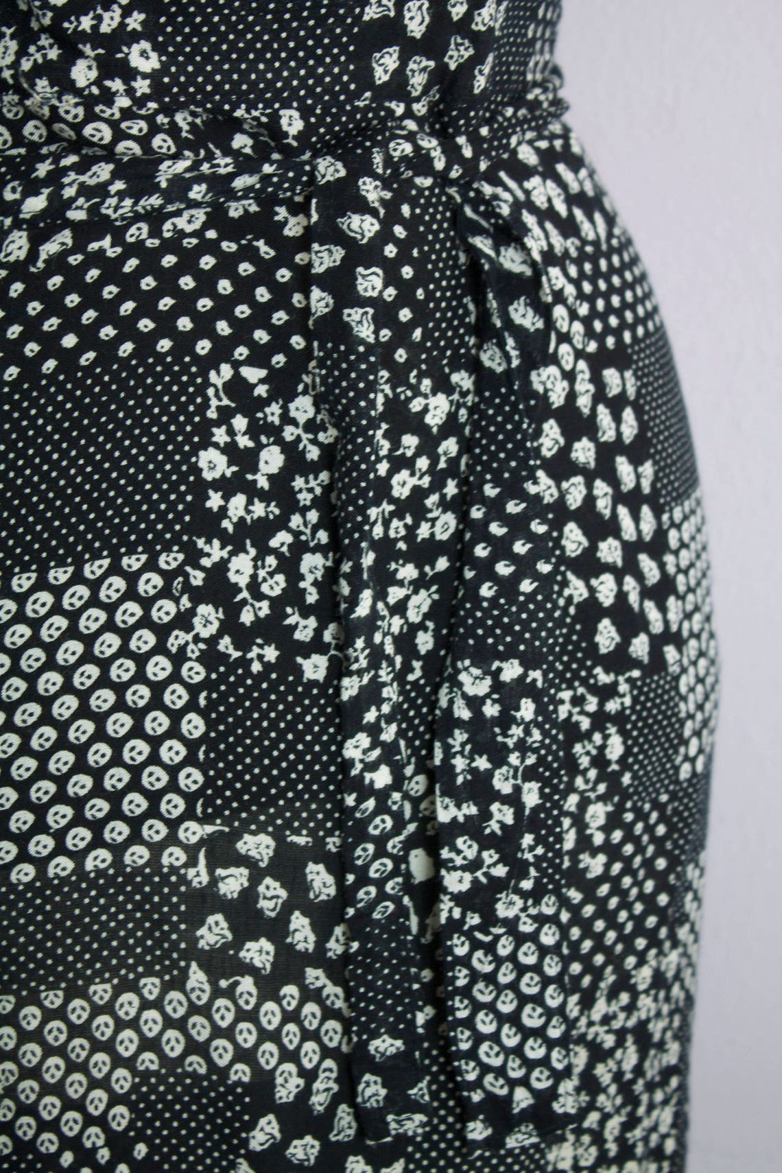 Vintage Patchwork Print Black White Maxi Wrap Skirt M/L - Etsy