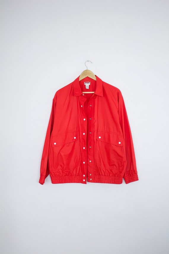 Vintage 1980's Red Button Front Windbreaker Jacke… - image 2