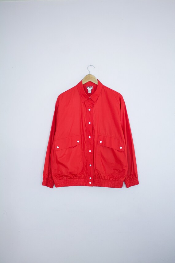 Vintage 1980's Red Button Front Windbreaker Jacke… - image 1