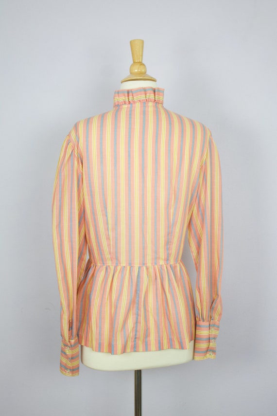 Vintage 1970's Peach + Yellow + Blue Stripe Ruffl… - image 2