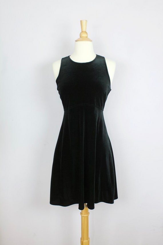 Vintage 1990's Black Velvet Sleeveless Mini Dress… - image 3