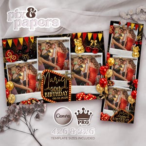 Photo Booth Template · Vegas Birthday · Casino Night Party · Canva Editable · 4x6 and 2x6 Formats