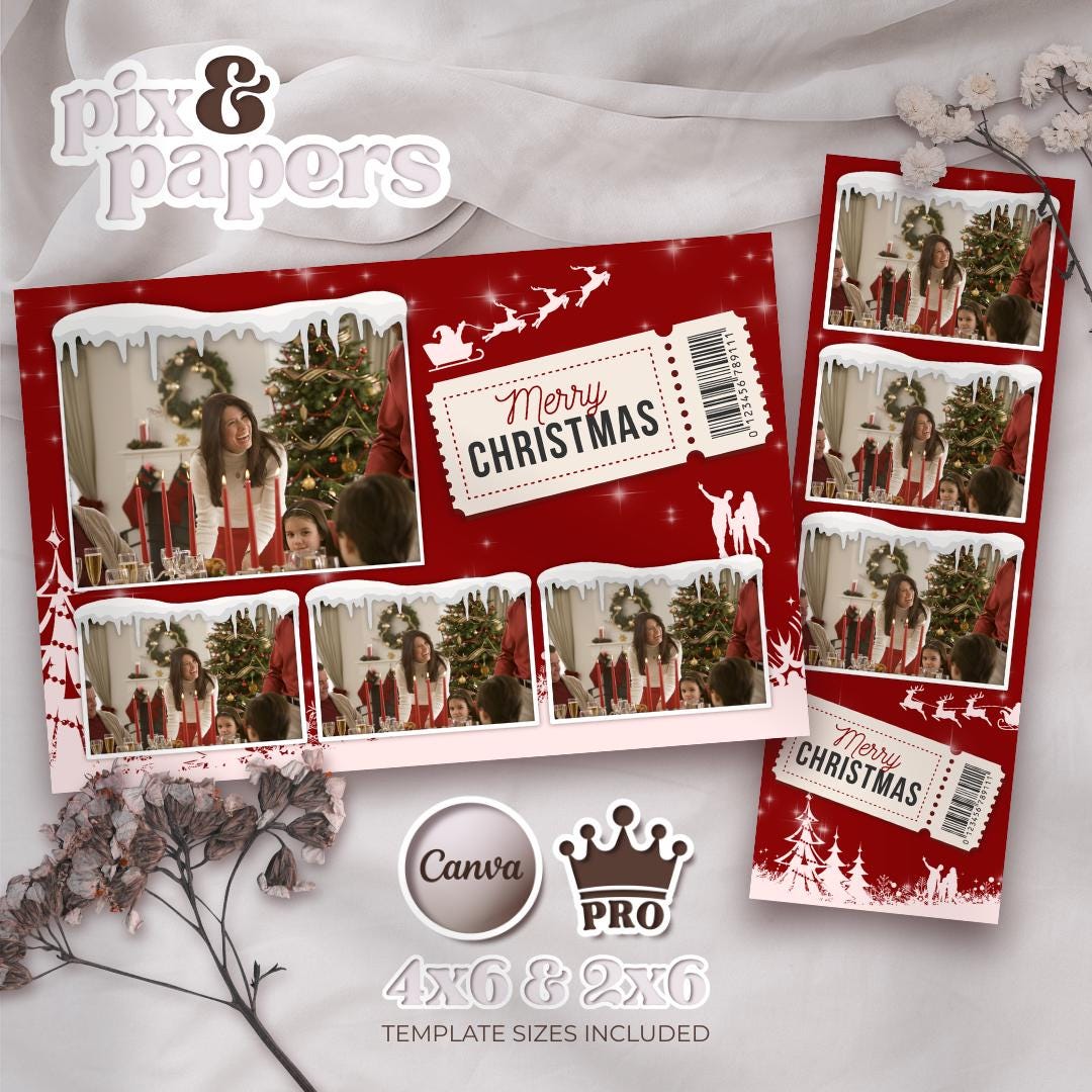 Photo Booth Template · Christmas Ticket Style · Red Holiday · Santa ...