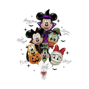 Retro Mickey and Friends Balloon Halloween Signatures Png, Mickey Spooky Balloon Halloween Png, Disneyland Trip Family, Cute Disney Friends
